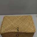 Woanger Set of 4 Wicker Storage Baskets OrganizerHandwoven Storage Bins with Lid for Organizing, Home Utility Box for Home Office Supplies Multipurpose Container(Orange)