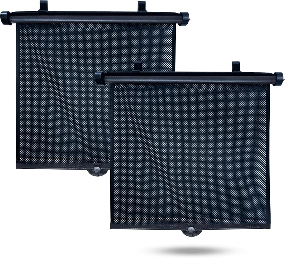 EcoNour Car Side Window Sun Shade (2 Pack) | Upgraded Roller Sunshade for Kids | Baby Window Shades for UV and Sun Glare Protection | Travel Accessories (15"x17")