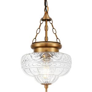 Vintage Pendant Light - Brushed Antique Brass Pendant Lights Kitchen Island with Floral Glass, Penant Lighting Fixtures with Adjustable Chain, Hanging Light Fixtures for Dining Room, Entryway, 9.45in
