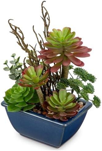 Small Faux Plant Assorted Fake Succulents Plants with Glazed Ceramic Pot Faux Succulents Arrangement Cement Potted Desk Plants Small Fake Plants for Home Table Office Bathroom Shelf Living Room Decor