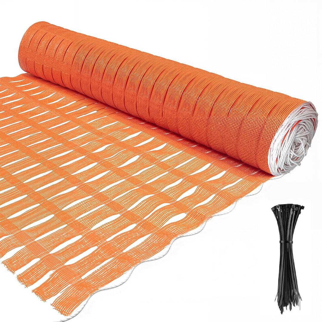 Orange Safety Fence 4x100 ft, Construction Barrier Fence with Built-in Top Rope & 50 Zip Ties, Woven HDPE Temporary Mesh Fencing for Snow Fence, Driveway Marking, Road Warning, Crowd Control