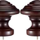 Yalikop 2 Pack Drapery Curtain Wood Finial Screw on Curtain Rod End Caps Wooden Finials for 2" Diameter Drapery Rod