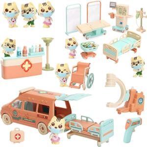 BananMelonBM Cat Dolls Doctor Pet Pretend Play Toys, Figures Playset Toy, Hospital and Ambulance Toy with Lights and Sound, Educational Toys, Gift for Kids Toddlers Boys and Girls