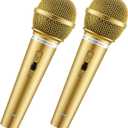 Facmogu 2PCS Fake Microphone Prop, Plastic Pretend Play Microphone for Karaoke Costume, Mic Props for Birthday Party, Halloween, Christmas, Cosplay Music Favors - Gold