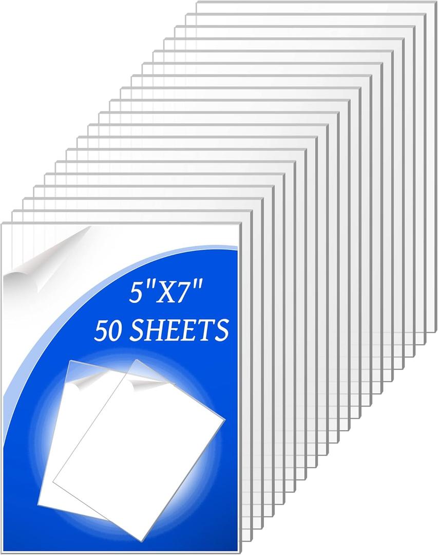 50 Pack 5 x 7 Inch Clear Acrylic Sheets Blank 1 mm Thick Acrylic Panel for Picture Frame Glass Replacement, Art Crafts Projects, Painting, Wedding Festival Party Office Clear