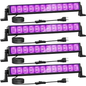 Onforu 4 Pack 42W LED Black Lights, Blacklight Bars with Plug and Switch, Glow in The Dark Party Supplies for Halloween Decorations, Bedroom, Body Paint, Stage Lighting, Poster, Black