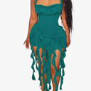Ecirod Womens Summer Ruffle Fringe Mini Dress Sexy Halter Backless Cocktail Party Short Bodycon Tassel Dresses Green 2, M