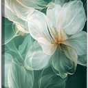 Flower Wall Decor Abstract Canvas Wall Art Poster Pictures For Living Room Green and Gold Painting Floral Framed Artwork for Walls Bedroom Bathroom Kitchen Picture Ready to Hang [12''Wx 18''H]