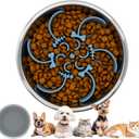 2 in 1 Slow Feeder Dog Bowl with Removeable Silicone Feeder Insert, Stainless Steel Pet Bowl, Non-Slip Rubber Base for Small Medium Dog Cat (3.2 Cups)