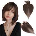 Hairro 100% Human Hair Toppers with Bangs, 360 Cover 3D Clips on Thin Hairpieces for Women, 3.15"x4.33" Silk Base Lightweight for Covering Greyish Hair on Top, 11 Inch Dark Brown