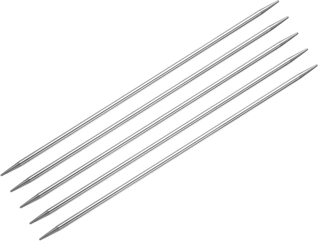 uxcell 5Pcs Knitting Needle 3.5mm Diameter 7.87 Inches Length Stainless Steel Double Pointed Sweater Stitching Needles for Handmade Projects DIY Knitting
