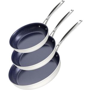 Nuwave 3-Piece 8, 10, 12 Forged Lightweight Frying Pan Set, G10 Healthy Duralon Blue Ceramic Ultra Non-Stick, Ergonomic Stay-Cool Handles, Induction-Ready & Works on All Cooktops (Vanilla Cream)