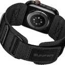 SUNFWR Rugged Nylon Band for Apple Watch Ultra 3&2&1 49mm 46mm 45mm 44mm 42mm Men,Velcro Tactical Military Strap for iWatch Series 11/10/9/8/7/6/5/4/3/2/1/SE (BlackTags/Black)