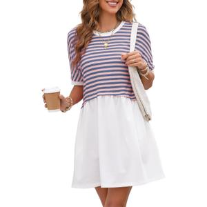 Acelitt Women Casual Summer Short Sleeve Crewneck Striped Dresses Loose Tshirt Dress,S-2XL (XXL)