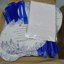 Aneco 120 Pieces Wedding Hand Plastic Fans with Wedding Table Sign Handheld Plastic Fan with Handle for Guests Bulk Wedding Hand Fans for Wedding Ceremony Bridal Shower, Blue Floral