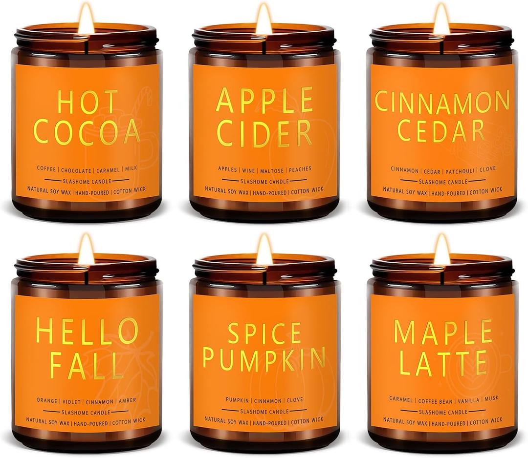Fall & Christmas Candles, Soy Candles Set - 7Oz * 6 Pack, Holiday/Birthday/Christmas Gifts for Women & Men, Autumn Scents of Hello Fall/Spice Pumpkin/Apple Cider/Hot CocoaCinnamon & Cedar/Maple Latte