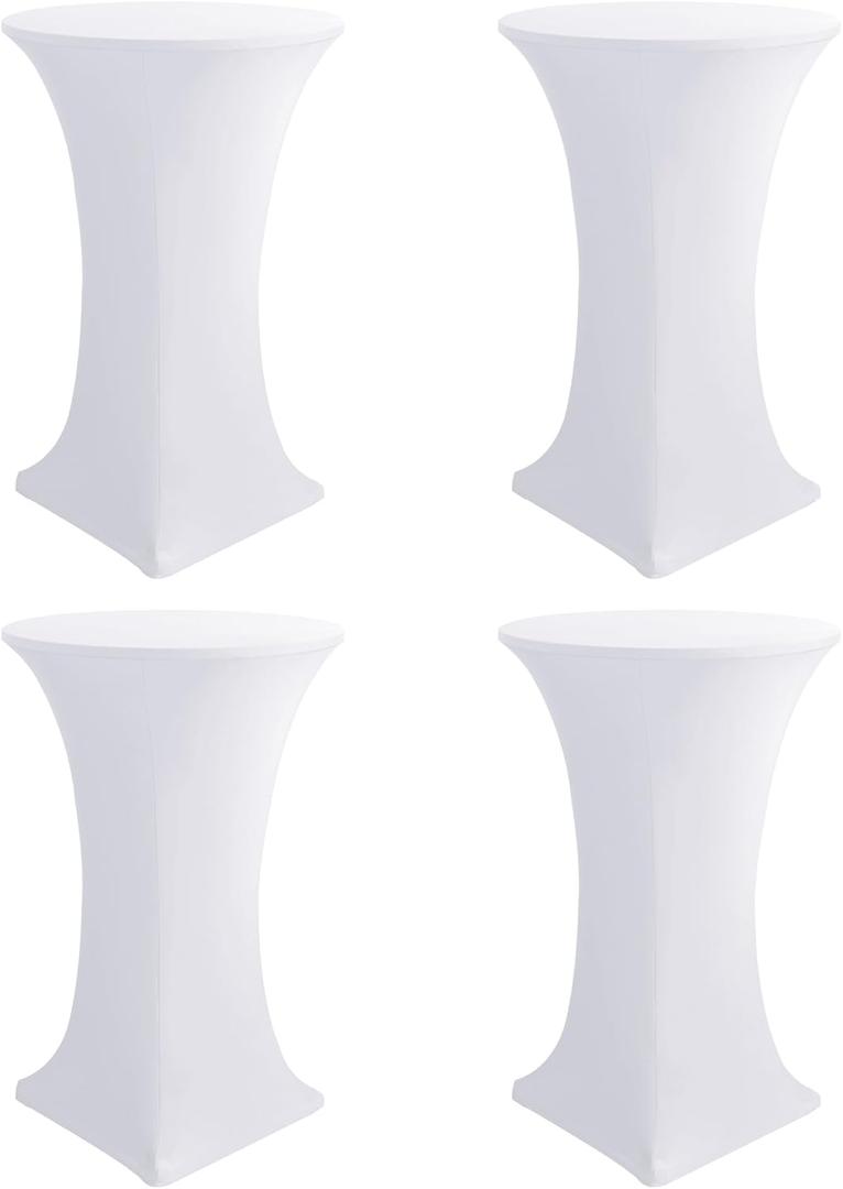 Cocktail Table Covers-Spandex Round High Top Table Cloths 4 Pack 32x43 Inch-White Stretch Fitted Bar Tall Tablecloth for Pub Bistro Highboy Party Event Banquet Height Folding Satnding Tables