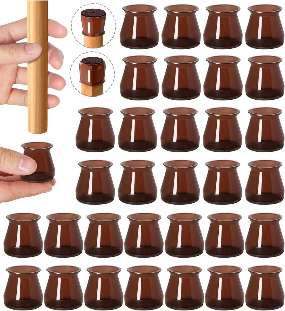 32pcs Brown Chair Leg Floor Protectors,Bar stools Leg Protectors Caps,Dining Room Chair Leg Protectors for Hardwood Floors, Chair Leg Covers Silicone Felt Furniture Pads (Small fit: 0.9'' - 1.29'') (Universal Small, Brown-32pcs)
