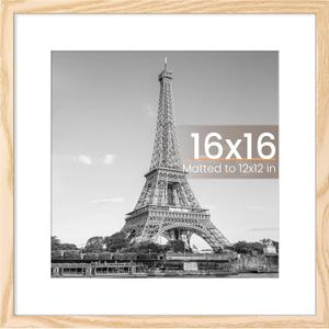 upsimples 16x16 Picture Frame, Wall Decor Photo Frames, Natural Style 1Pcs | 12x12 Square Frame with Mat for Gallery Wall, Family, Baby, Dog, Dorm, Christmas