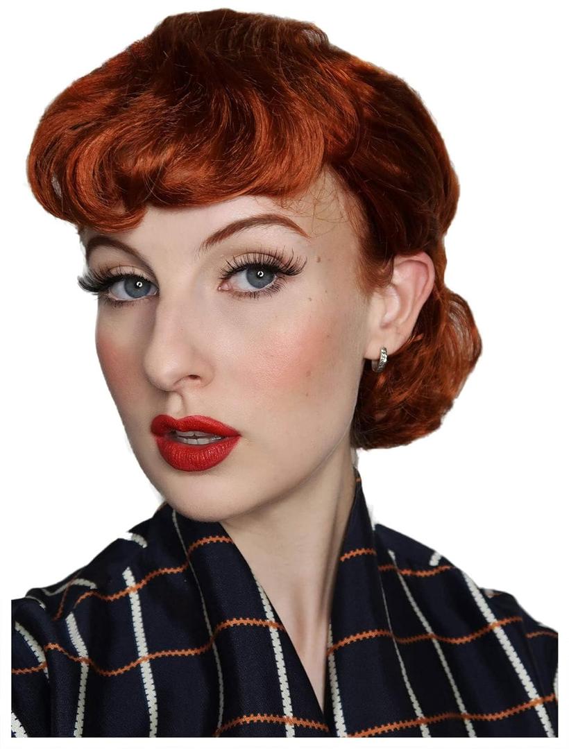 ALLAURA Compatible with Lucille Ball Wig  Auburn Red 1950s Housewife Style Wig for Women  Natural-Looking Synthetic Hairpiece for Retro TV Star Cosplay, Vintage Costumes, Halloween, Themed Parties