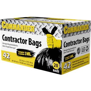 Commander 42 Gallon 2.5 MIL Black Heavy Duty Garbage Trash Bags - 32" x 46" - Pack of 20 - For Contractor, Industrial, Institutional, & Commercial