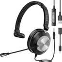 Voistek USB Headset with Microphone for PC Laptop, Wired Computer Headset with Noise Cancelling Mic, Mono Headphones with in-Line Control & Mic Mute for Work from Home, Office, Teams, Zoom, Skype