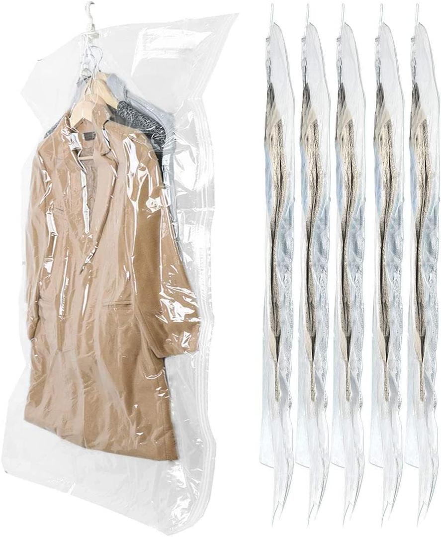 Hanging Space Bags Vacuum Storage Bags for Clothes, Dress, Winter Coats, 6 Pack 53.1x27.6 inch, Large Reusable Garment Protector
