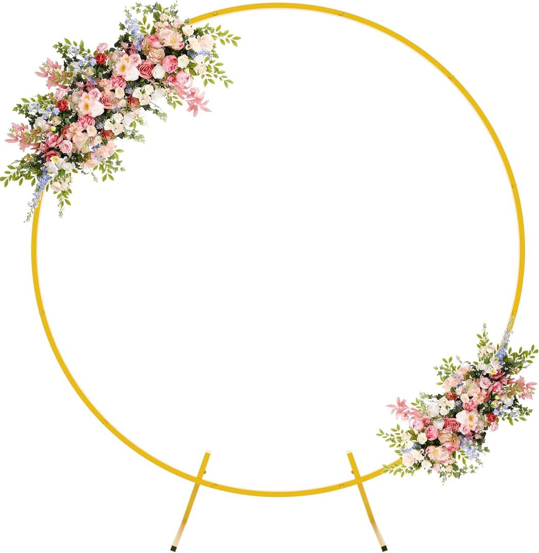 Putros 5FT Gold Round Backdrop Stand Metal Circle Balloon Arch Frame Wedding Arch for Ceremony Birthday Party Anniversary Bridal Graduation Decoration