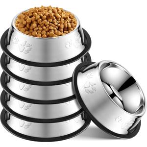 Tanlade 8 Pack Stainless Steel Dog Bowls Metal with Rubber Base Non-Slip Pets Puppy Cats Feeding Food and Water Bowls Dishwasher-Safe for Indoor Small Medium Large Dogs Cats Kitten Rabbit(7 oz)