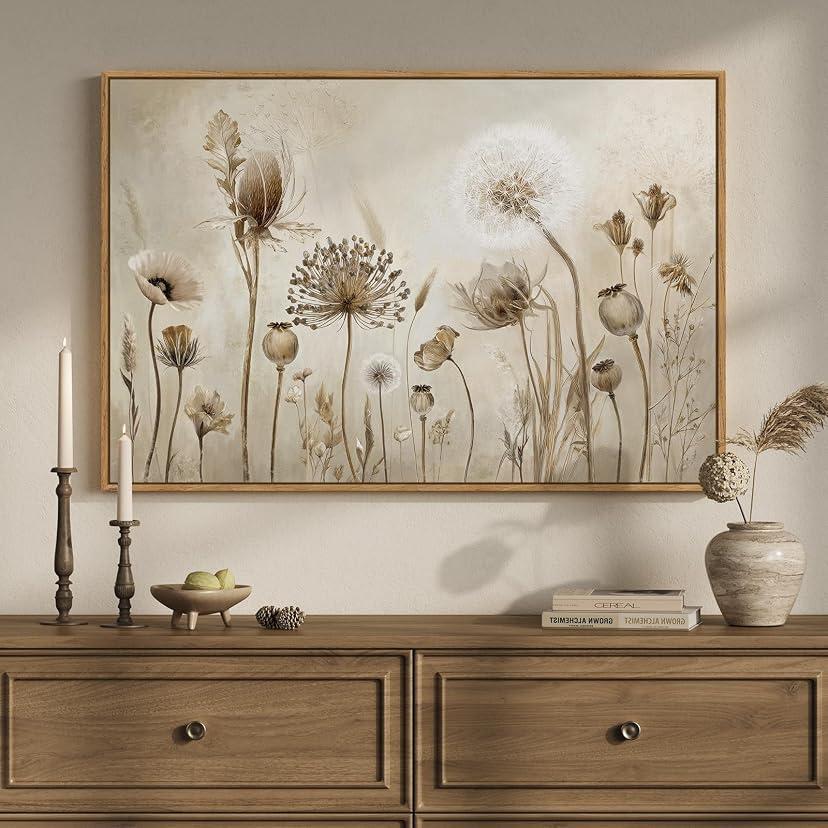 Framed Vintage Neutral Rustic Botanical Floral Dandelion Wall Art, 24x36 In 4.4/5