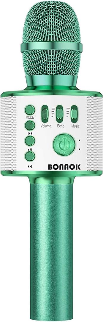 BONAOK Wireless Bluetooth Karaoke Microphone, 3-in-1 Portable Handheld Mic Speaker for All Smartphones, Gifts for Boys Kids Adults All Age Q37(Green)