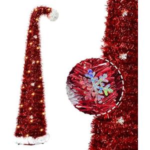 6FT Pop up Christmas Tree - Deeteck Fully Decorated Pre-Assembled Artificial Christmas Tree with Lights Snowflake - Easy to Assemble Foldable Christmas Tree - Decorations for Christmas Halloween