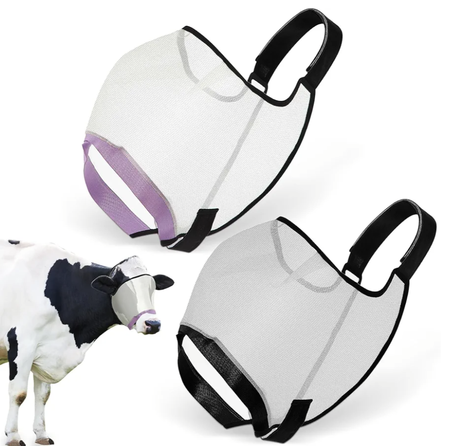 Abbylike 2 Pcs Cattle Livestock Fly Mask Breathable Mesh Padded Adjustable Fit for Cattle