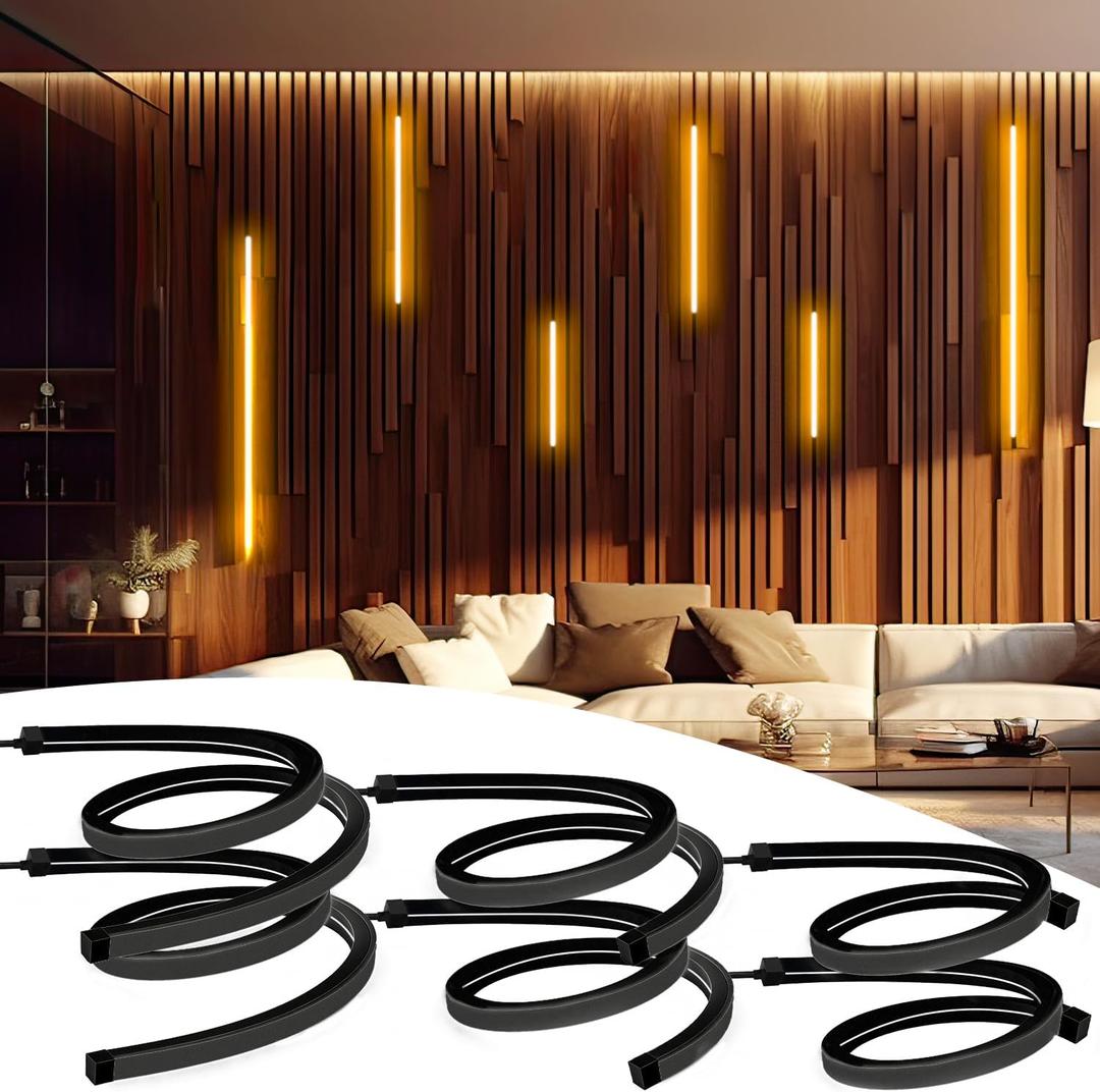 SHUNLEE Black Neon LED Recessed Lighting for Acoustic Panels, 6 Rolls WiFi 2700K Warm White Slat Wall Lights with Alexa & Remote, Flexible Neon LED Strip Lights for Acoustic Wall (2*44+2*28+2*20 in)