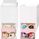 50 Pack Charcuterie Boxes with Clear Lids, 5.3x4.9x2.5 Inches Disposable To Go Food Containers with 50 PCS Stickers, Square Cookie Boxes for Slice Cake, Sandwich, Strawberries (White)