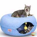 MeowMates Peekaboo Cat Cave Donut Bed for Multiple Cats Upto 45lbs, 3-in-1 Large Cat Tunnel & Donut Bed Combo w Round Tunnel Scratcher for Indoor Cats, Hanging Toy, Washable & Detachable