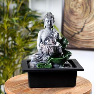 Buddha's Lotus Tabletop Indoor Fountain for Home Decor Spiritual Decor for Home Office & Meditation Spaces (Height: 28 Cm) Black 