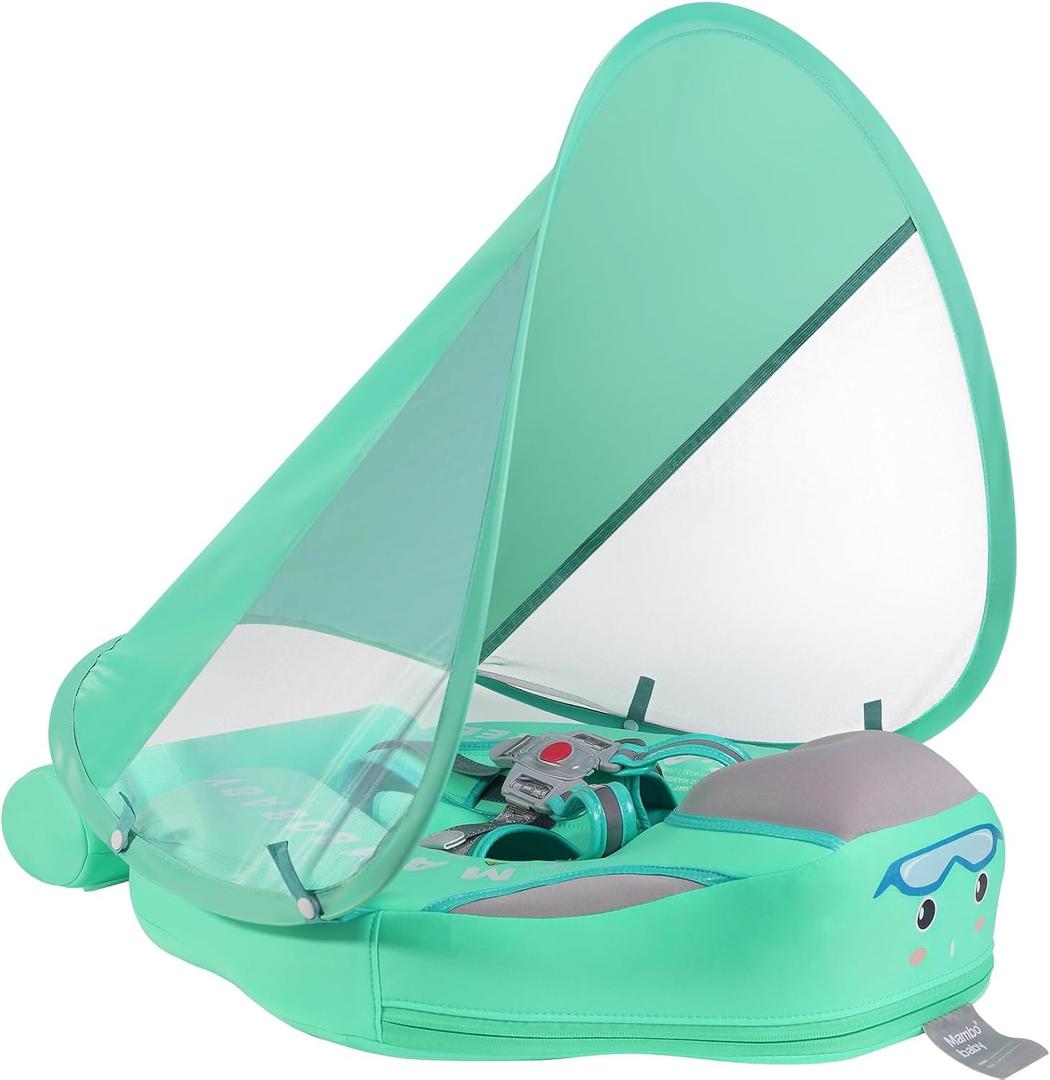 Mambobaby Float with Canopy Size Improved Non Inflatable Infant Baby Pool Float Smart Mambo Float Swim Trainer Baby Swim Float Mambo Baby Float Solid Air Free Water Waist Swimming Ring