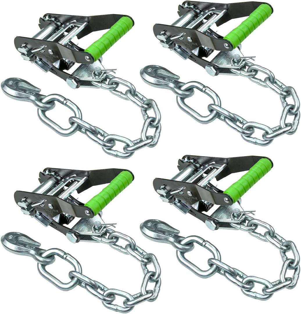 VULCAN Ratchet Buckle - Chain Anchor - 2 Inch Handle - High-Viz - 4 Pack - 3,300 Pound Safe Working Load