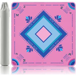 Mahjong Mat with Lotus & Butterfly Artwork - 32.4x32.4 Inch Hand-Painted Style Rubber Mat, Waterproof Surface, Anti-Slip Foldable Design for Asian-Themed Game Nights (Pink-Hehua)