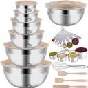 Mixing Bowls Set, 27PCS Khaki Mixing Bowls With Lids Set Stainless Steel Kitchen Large Nesting Metal Bowl 7QT to 1.5QT, Measuring Cups and Spoons for Prepping Cooking Serving