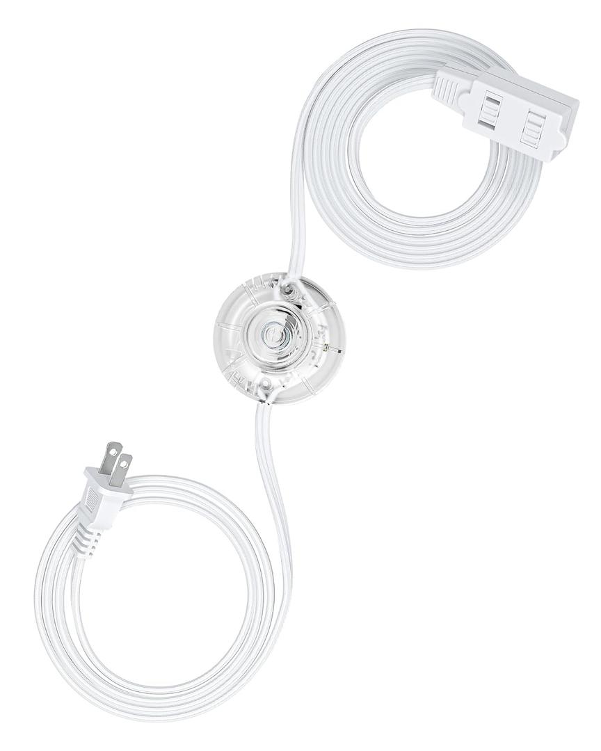 DEWENWILS 12 FT Extension Cord with Angled Flat Plug, 2-Prong 3 Outlets, 16AWG/2C Power Cord for Indoor Use, 13A/1625W Extension Cord Splitter with Lights, White