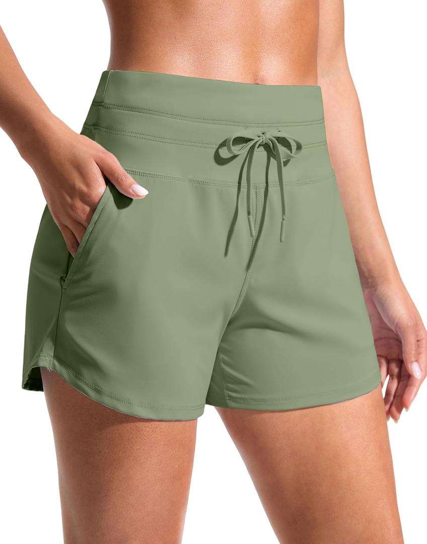 Soothfeel Women's Athletic Running Shorts with Pockets 3.5"/ 5" Quick Dry High Waisted Workout Active Gym Shorts for Women (Green, Size M)