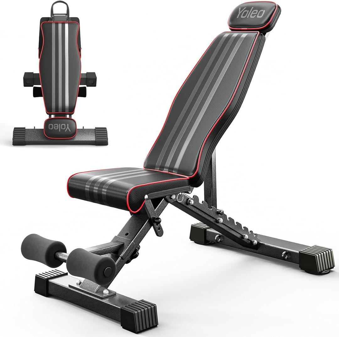 YOLEO Adjustable Weight Bench for Home Gym, ASTM-Certified 827LBS, 98% Pre-Assembled, Foldable Gym Bench with 84 Positions Incline Decline Flat, Wider Seat, XL