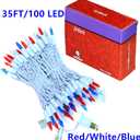Red White and Blue Christmas Lights, UL Certified and Commercial Grade 100 LED Christmas Decorations String Lights, for Indoor and Outdoor Use.