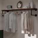 Clothes Rack 48in, Wall Mounted Garment Racks with Real Wood Shelf, Heavy Duty Hanging Clothes Rack, Multi-Purpose Hanging Rod, Space-Saving Closet Storage (Brown)