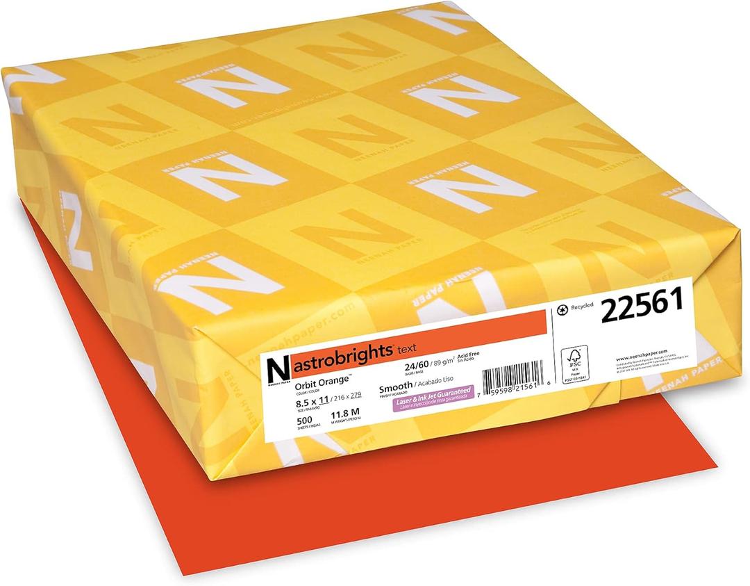 Astrobrights Color Paper, 8.5 x 11 , 24 lb/89 GSM, Orbit Orange, 500 Sheets (22561)