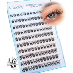 Self Adhesive Lash Clusters Wispy Eyelash Clusters Self Adhesive Eyelashes Pre Glued Natural Cluster Lashes Wet Look Individual Lashes D Curly 8-14MM Lash Extension Press on Lashes by Lvmixwig