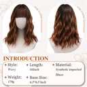 Hair Topper with Bangs 16 Inch Red Brown Balayage Synthetic Wavy Hair Toppers for Women 6.5"x6.5" Big Base Invisible Wiglets Hairpieces for Women Daily Wear