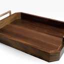 Decorative Acacia Wood Ottoman Tray - Coffee Table Tray - Breakfast, Party, Drinks, Snack, Liquor Serving Platter - Farmhouse to Modern - Brass Handles (Varnish)